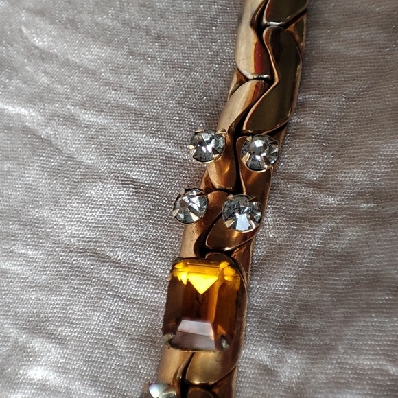 Vintage Gold Tone Signed KAFIN NEW YORK Link Bracelet Prong Set Topaz Citrine - Picture 6 of 16